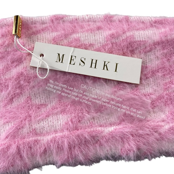 ⭐️2/$20 NWT Meshki Houndstooth Fuzzy Fluffy Pink Soft Coquette Y2K Tube Top - Picture 4 of 10